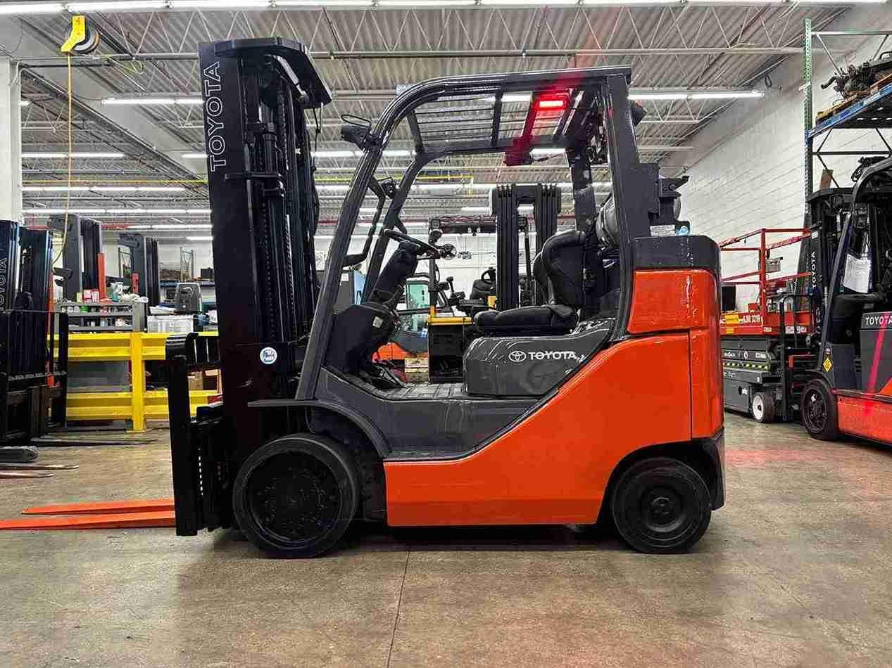 Toyota forklift parked inside warehouse facility