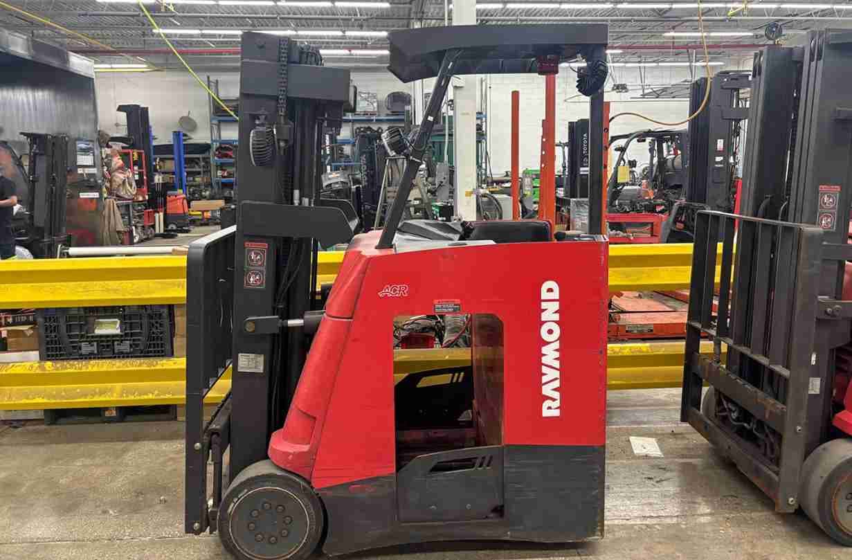 Red warehouse forklift machine